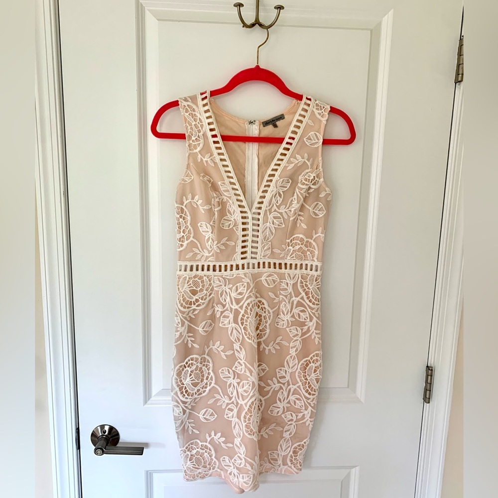 Embroidered floral cream and white mini dress